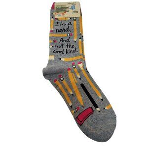 Blue Q I'm A Nerd and Not the Cool Kind Crew Socks Women's Size 5-10 Grey Black